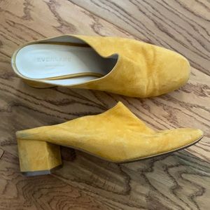 Everlane mustard suede day mules